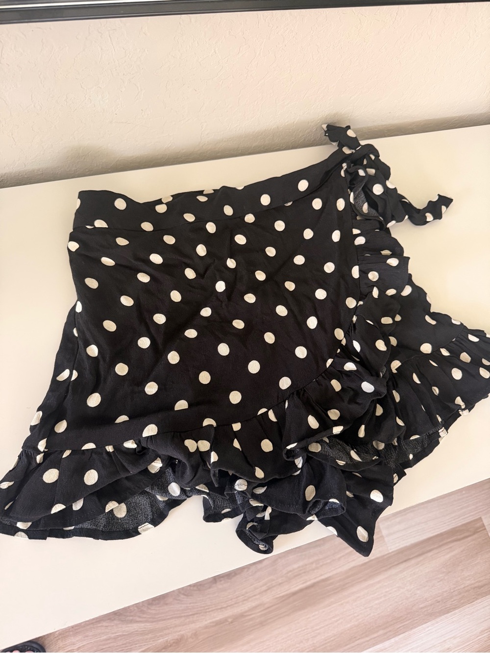 Zara Black and White Polka Dot Wrap Skort with Ruffle Trim